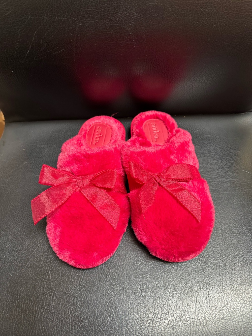 Auden Plush Bow Slip-On Slippers - Red
